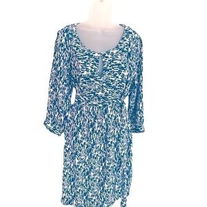 Collection P 100% Silk Blue & White 3l4 Sleeve Size Large
